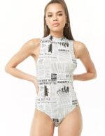 Newspaper Design Sleeveless Bodysuit by My Secret Drawer® mysecretdrawer.at 13