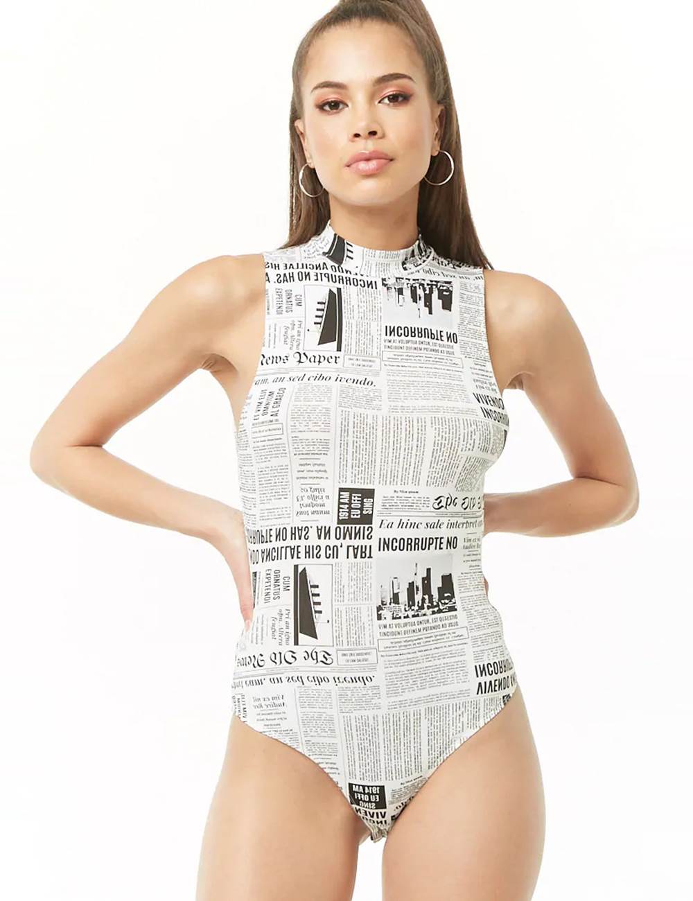 Newspaper Design Sleeveless Bodysuit by My Secret Drawer® mysecretdrawer.at