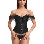 Elegant Black Off-Shoulder Lace Victorian Corset With Panties by My Secret Drawer®