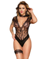 Black Floral Eyelash Lace and Faux Leather Teddy by My Secret Drawer® mysecretdrawer.at 31