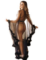 Sheer Bell Sleeve Feather Trimmed Gown by My Secret Drawer® mysecretdrawer.at 52